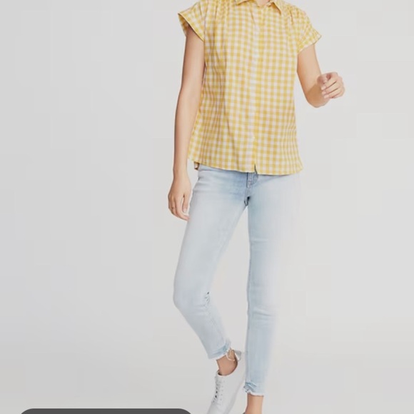 OLD NAVY Yellow Gingham Button Down Short Sleeve Shirt Small - Picture 2 of 14
